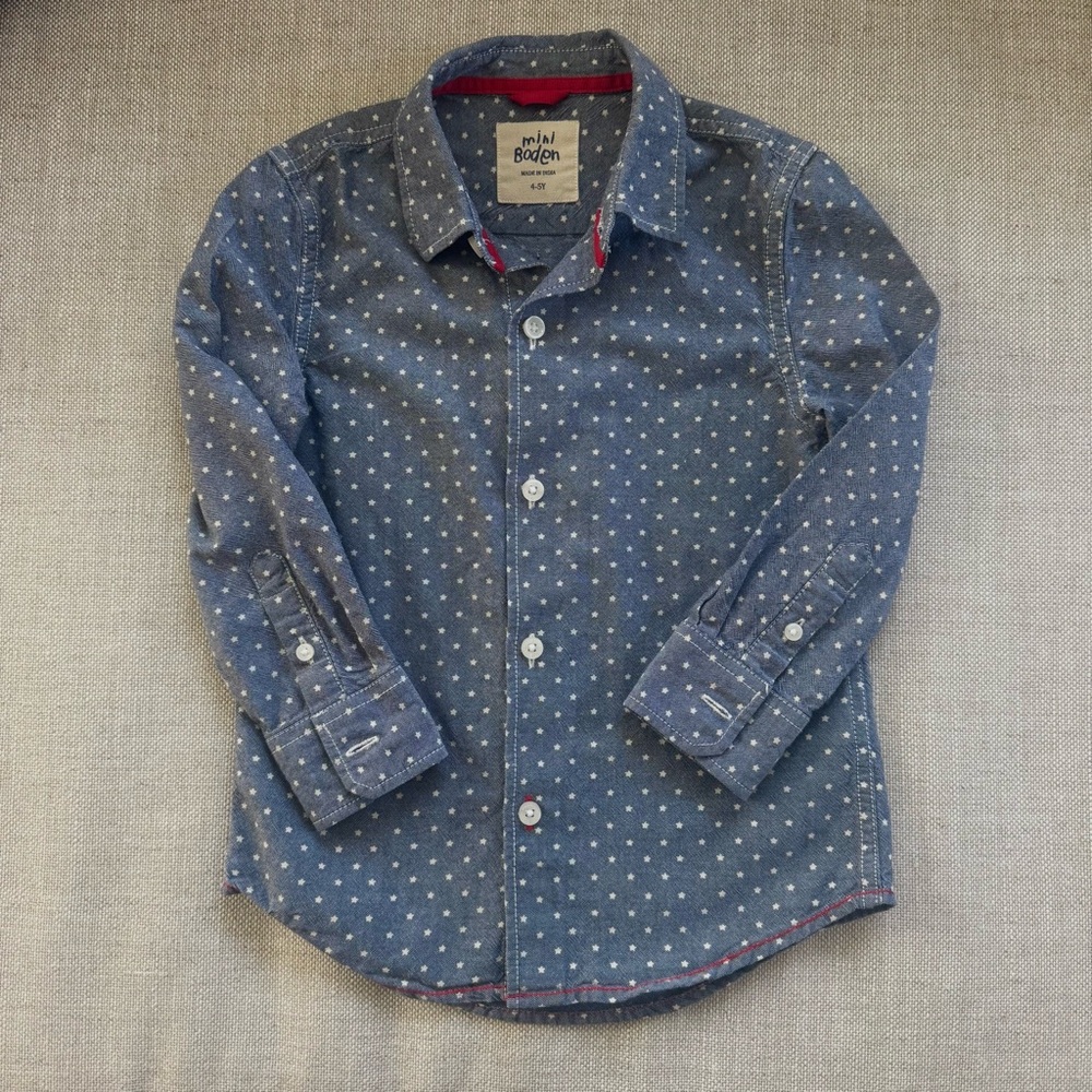 Mini Boden Chambray Blue & Stars Shirt